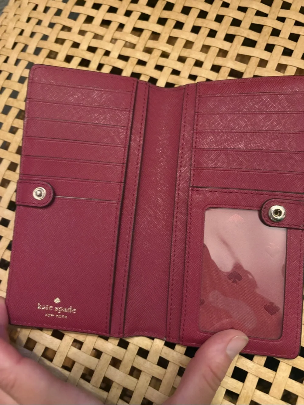 KATE Spade continental cherrywood PEBBLE LEATHER wallet designer